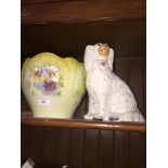 Edwardian pottery jardiniere and a Staffordshire pot dog