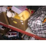 3 boxes and a bag of soft toys