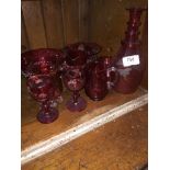 Various pieces of Victorian cranberry glass