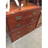 Two part pine and mahogany military chests with four drawers, recessed brass handles, H87cm (