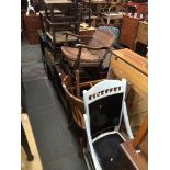 Eleven (11) items of furniture to include a cabinet, drop leaf table, trolley, white painted rocker,