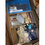 A box of collectables and bank notes etc