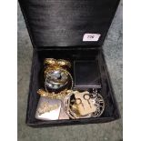 Jewellery box and contents including silver.