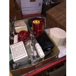 A box of misc to include gun cleaning kit, bullet making kit, gun related items, etc