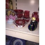 Various cranberry and other colour glass