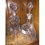 Etched Edwardian glass decanter and a Royal Doulton decanter.