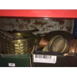 2 boxes of misc metalware, brass, copper, etc.