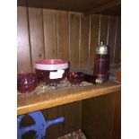 5 cranberry glass pieces