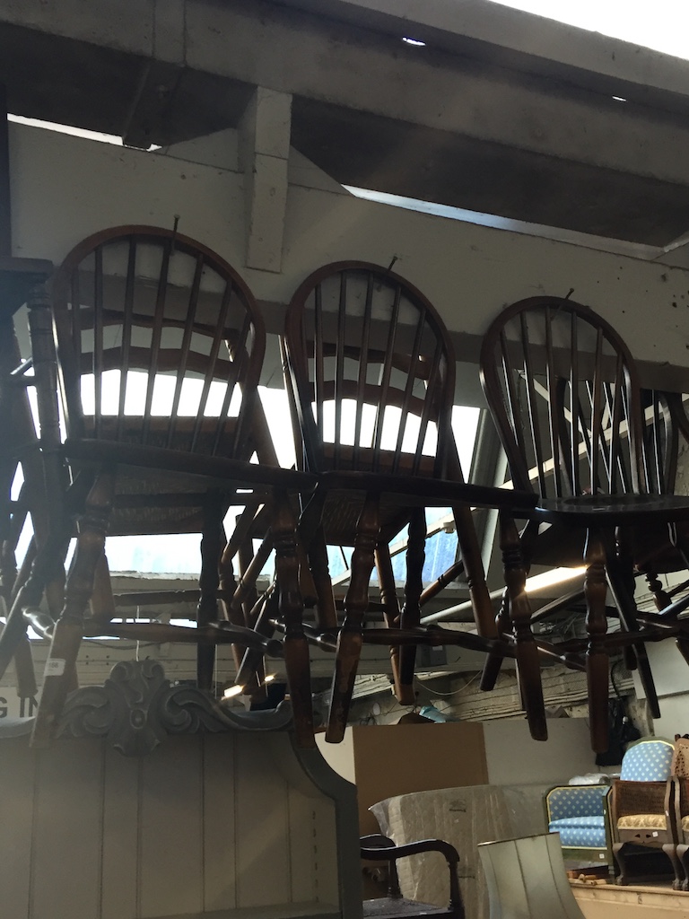 Three spindle back chairs