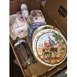 Box of ceramics inc. plates and two cheese dishes