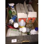 A box of mainly household items, paints, varnish, etc.