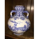 Modern Chinese blue and white porcelain two handled vase