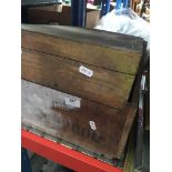 2 wooden toolboxes, one including tools
