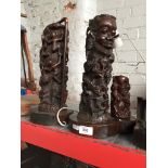 2 carved wooden tribal lamps -AF