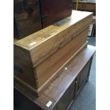A stripped and waxed pine chest with brass name plaque - 'Mrs Jones, Heather Brae'