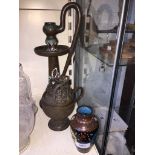 Gouda jug, small cloissonne vase and a metal jug