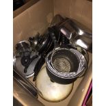 A box of kitchen pans, etc.