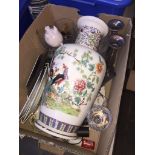Box of ceramics inc large vase