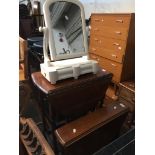 Two small oak gate leg tables and a white painted Victorian swing mirror