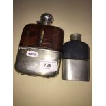 Antique edwardian silver plate bayonet mount hip flask and small pewter hip flask.