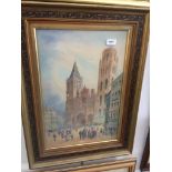 J. Earp, early 20th century school, continental town square scene, watercolur, signed lower left,