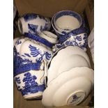 A box of blue and white china