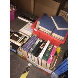 Three boxes of political, literature, Ian Fleming's Goldfinger, American, inc George Orwell's works,