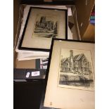 2 signed etchings of Worcester and various artisis materials/books