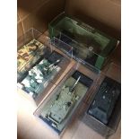 Five boxed model battle tanks