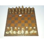 Chess board and chess pieces.