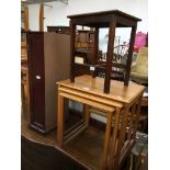 A cd cupboard, nest of tables, small oak table and pair of folding chairs