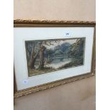 Lake scene watercolour initialled EMB?