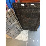 Antique oak panel and printing block.