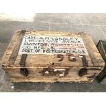 A vintage pine army officer's box with painted label - 'Capt. A. H. Langley, 1, Woodlands Avenue,