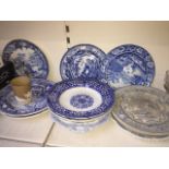 Various 19th century blue and white pottery etc.