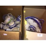 2 boxes of pottery mainly blue and white, glass bowl, etc.