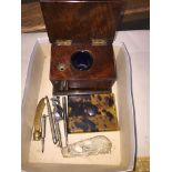 Antique georgian commode inkwell and chatelaine pencils etc.