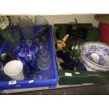 Two boxes of glassware, pottery etc.