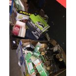 3 boxes of misc items to include washboard, stool, small suitcase, household items, kitchenware,