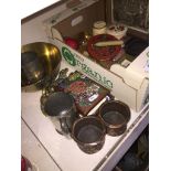 Box of ornaments and some brassware etc.