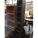 A tall narrow cd case and small bookcase