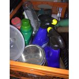 A box of gardening items, chemicals, tools etc