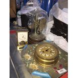 4 clock, including carriage clock, glass domed clock, and marble clock case