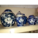 Four Chinese blue and white porcelain ginger jars and small vase