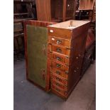 A reproduction yew wood pedestal desk with campaign style handles, as found.