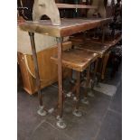 An industrial style garden bar table and matching stools, table dimensions: width 120cm, depth