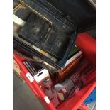 A box of computer related books etc, and a small case of ephemera