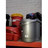 Various plastic buckets and bins, together with a galvanised bucket