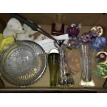 Box of mainly glassware inc. seven paperweights