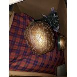 Box with sewing cushions, vase etc.